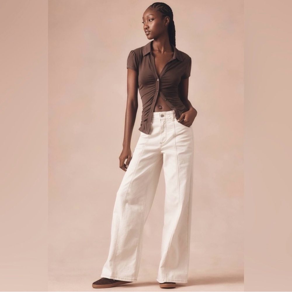 Pilcro and the Letterpress by Anthologie White High Rise Wide Leg Denim Size 25